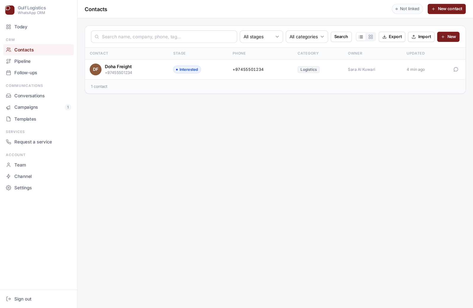 Contact management in the WhatsApp CRM with folders, tags and owners